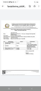 Tanda Terima, Dalil permohonan yamg dikeluarkan oleh Panitera MK.